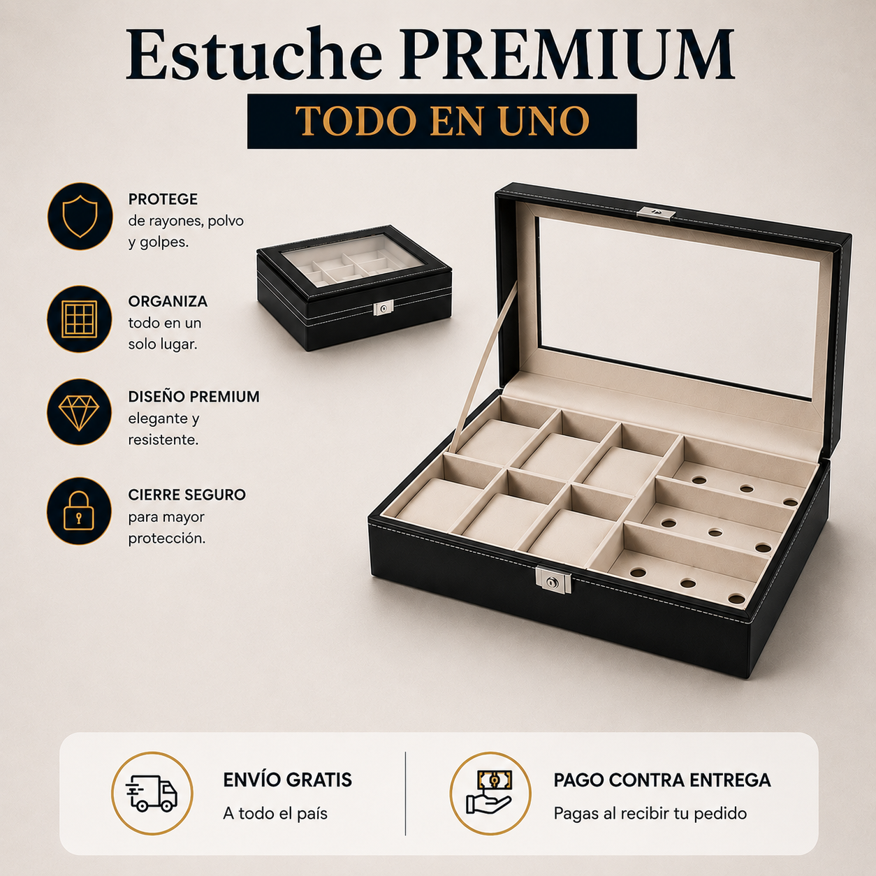 Estuche Organizador de Relojes y Lentes PREMIUM