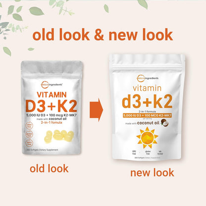 COMBO: Micro Ingredients Vitamina D3+K2 300 cápsulas blandas + Colágeno en Polvo 1 LB