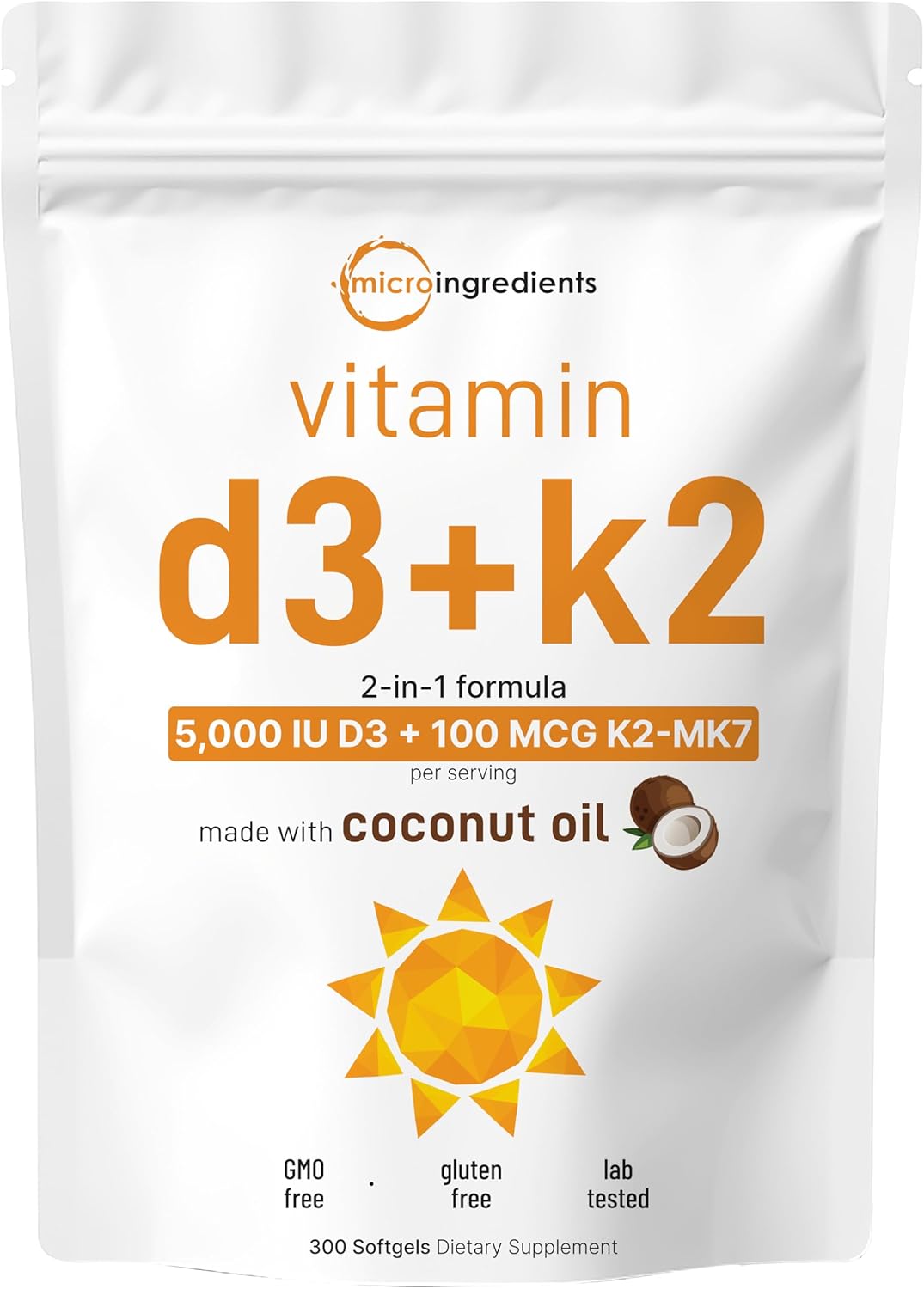 COMBO: Micro Ingredients Vitamina D3+K2 300 cápsulas blandas + Colágeno en Polvo 1 LB