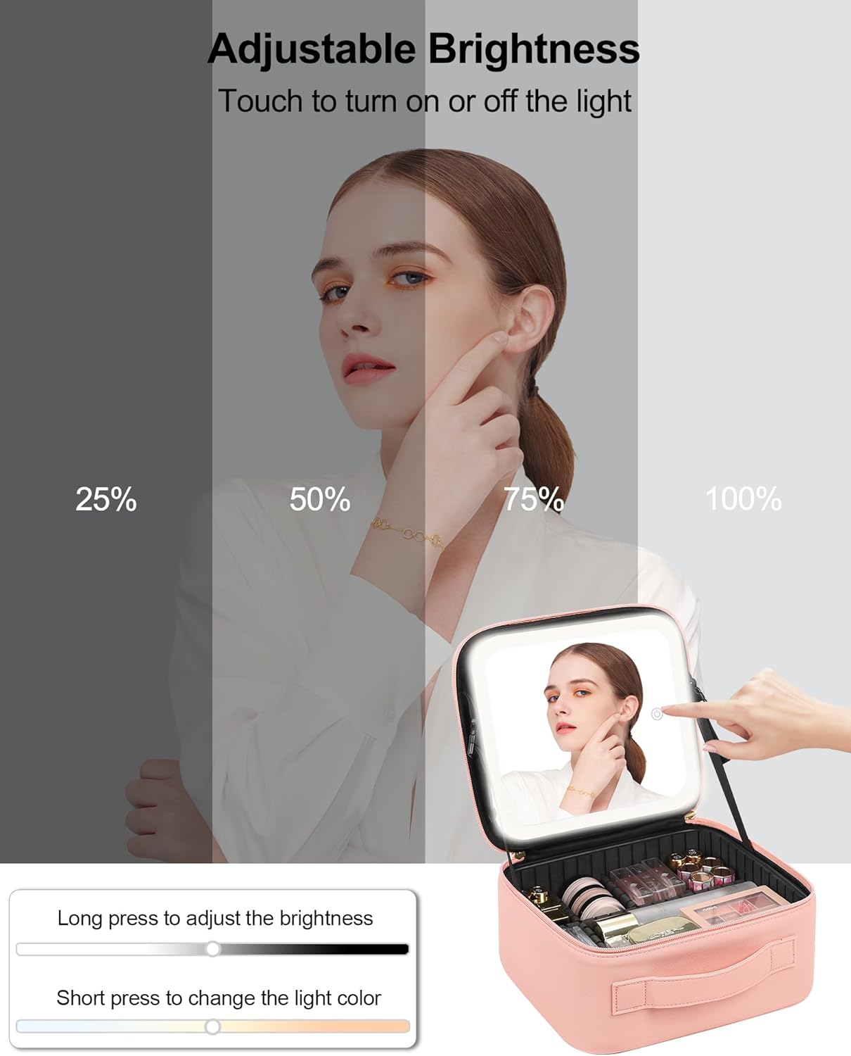 Estuche para Maquillaje Con Espejo Luz LED