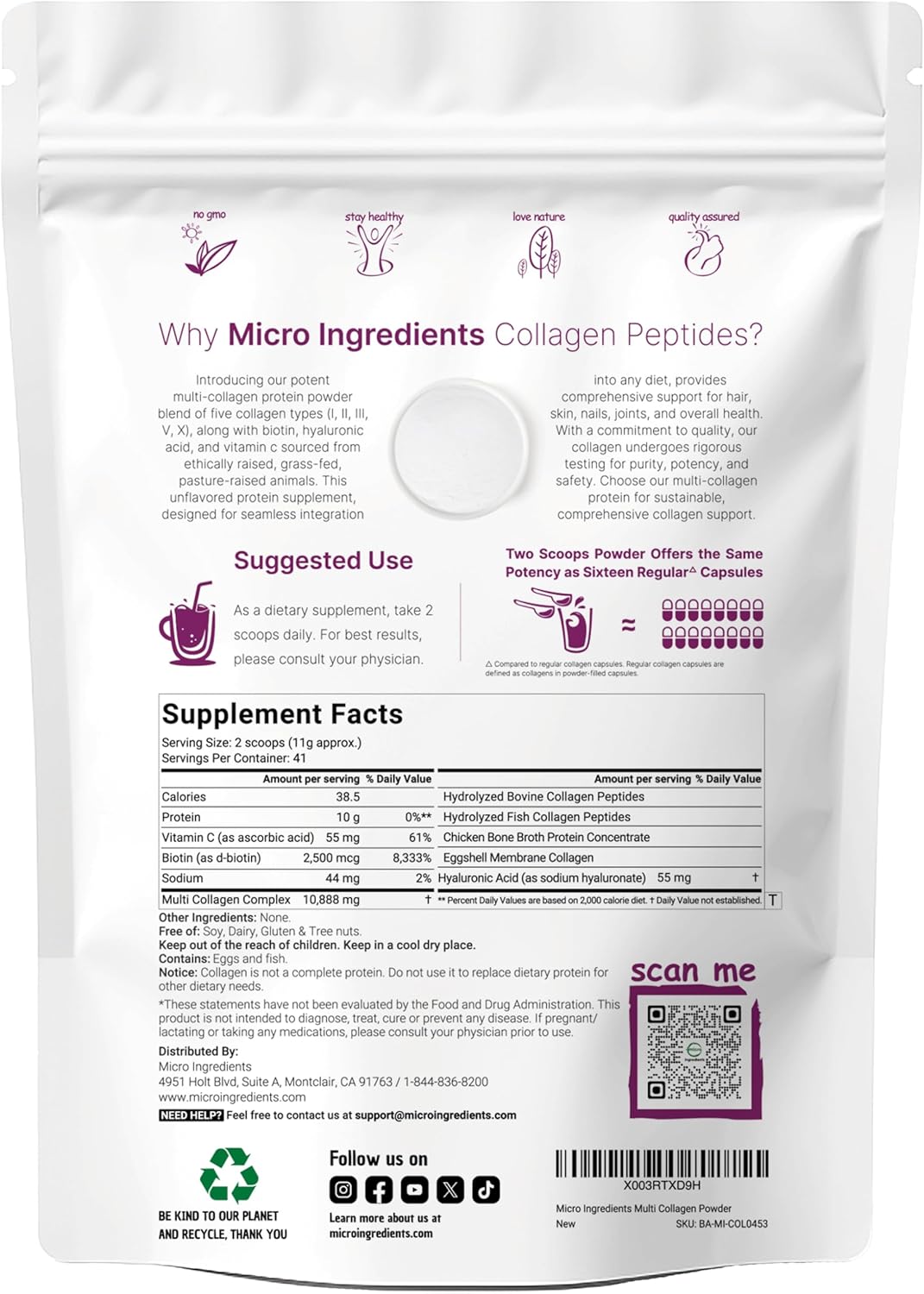 Colágeno en polvo MicroIngredients 1LB