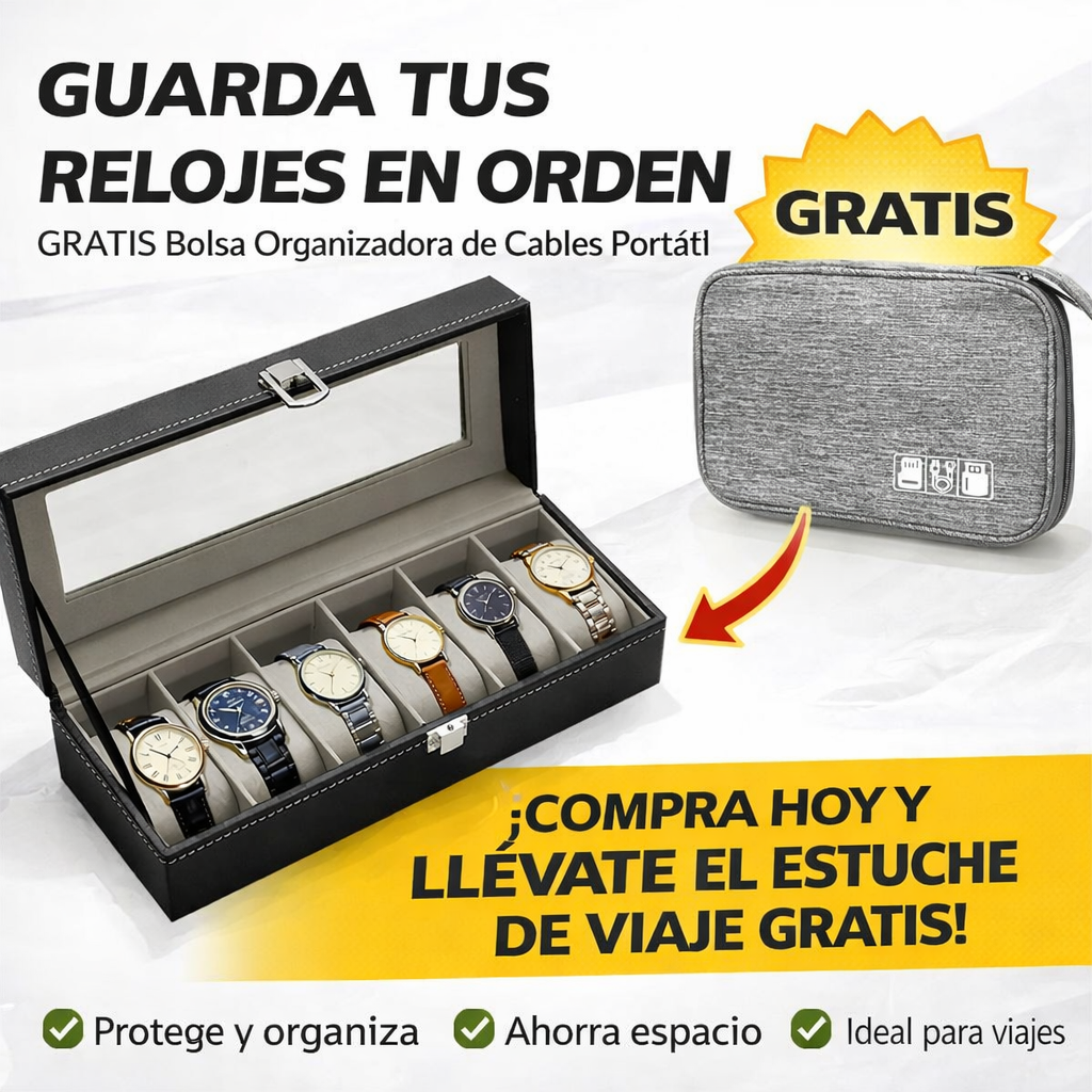Estuche para Relojes PREMIUM + GRATIS Bolsa Organizadora de Cables Portátil