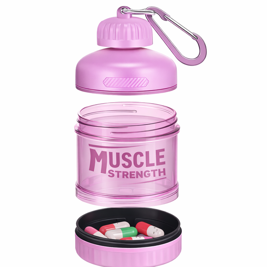 Recipiente tipo llavero MUSCLESTRENGHT || Para colágeno y pastillas