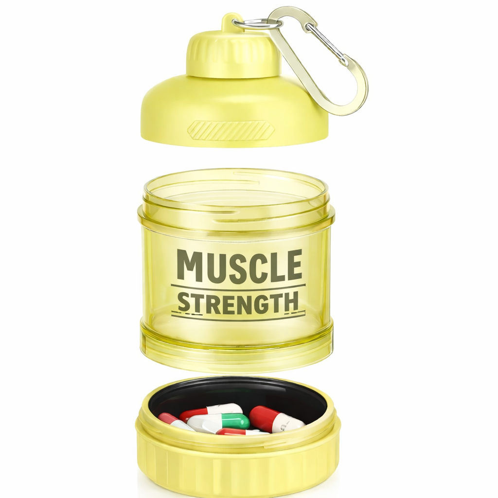 Recipiente tipo llavero MUSCLESTRENGHT || Para colágeno y pastillas