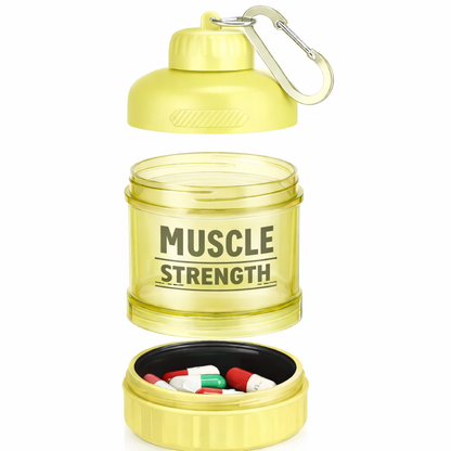 Recipiente tipo llavero MUSCLESTRENGHT || Para colágeno y pastillas