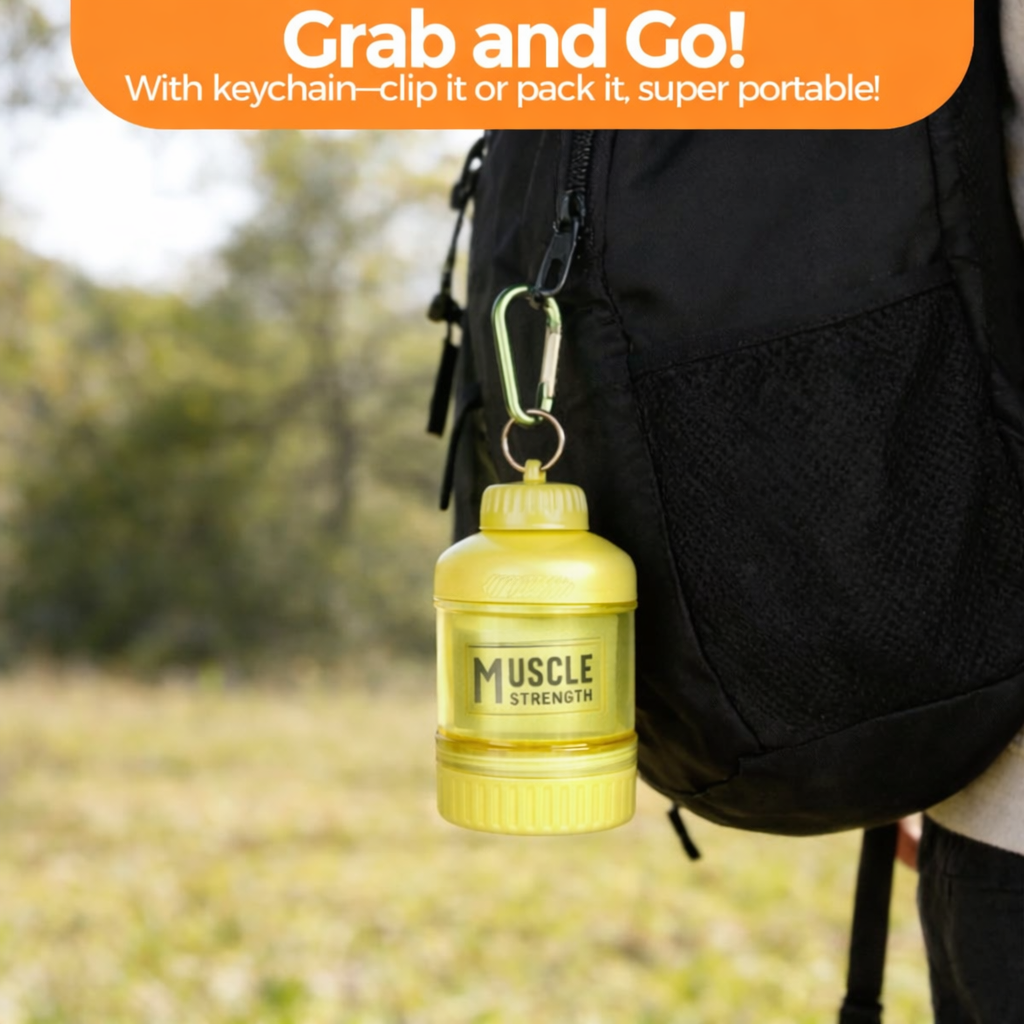 Recipiente tipo llavero MUSCLESTRENGHT || Para colágeno y pastillas
