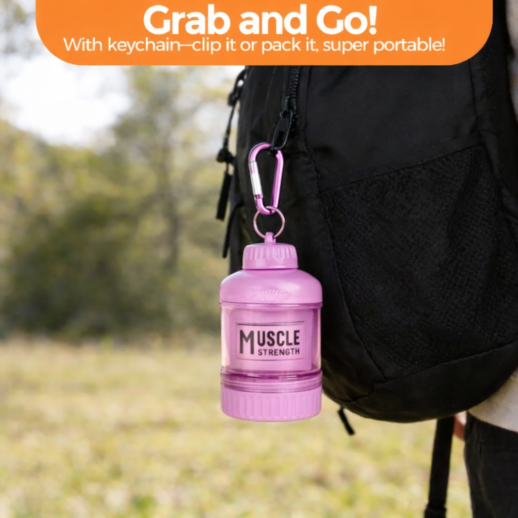 Recipiente tipo llavero MUSCLESTRENGHT || Para colágeno y pastillas