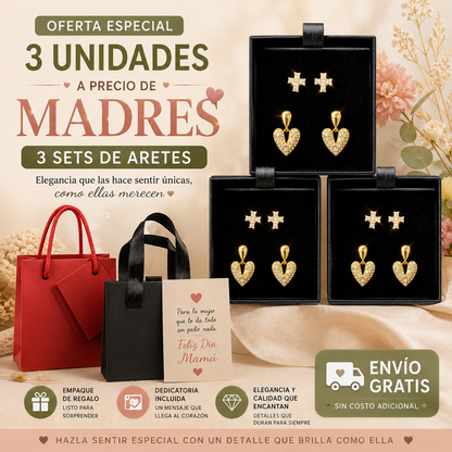 OFERTA ESPECIAL- 3 Unidades Set de Aretes (Incluye Caja y Bolsa de Regalo+ Dedicatoria Madres)