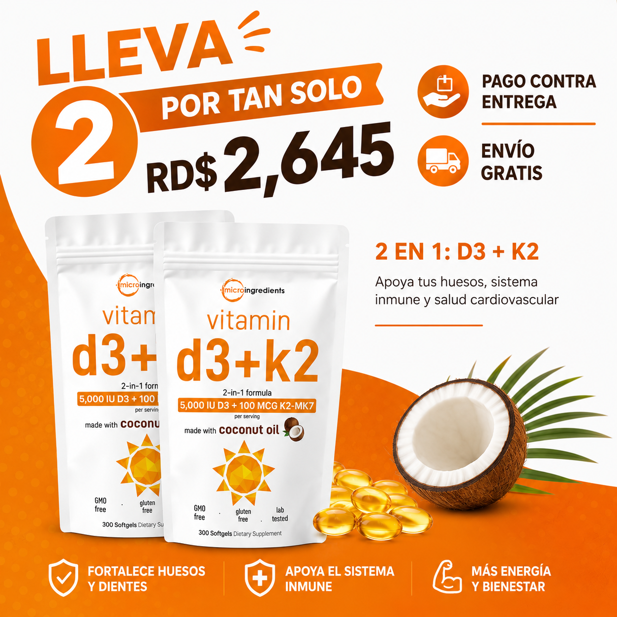 2x Vitamina D3+K2 Microingredients 5000IU
