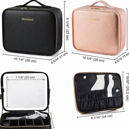 Estuche para Maquillaje Con Espejo Luz LED+ Set Esencial de Belleza INCLUIDO