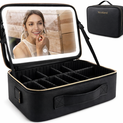 Estuche para Maquillaje Con Espejo Luz LED+ Set Esencial de Belleza INCLUIDO