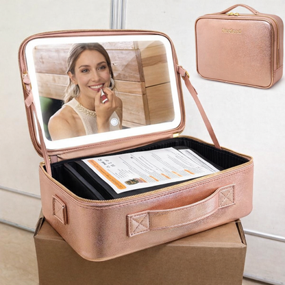 Estuche para Maquillaje Con Espejo Luz LED+ Set Esencial de Belleza INCLUIDO
