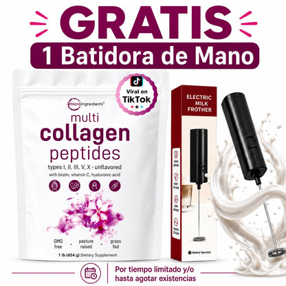 Colágeno en polvo Péptidos Hidrolizado MicroIngredients+ Batidora de mano GRATIS