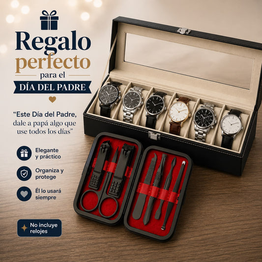 Combo para Papá: Estuche para 6 Relojes + Kit de Manicure Premium